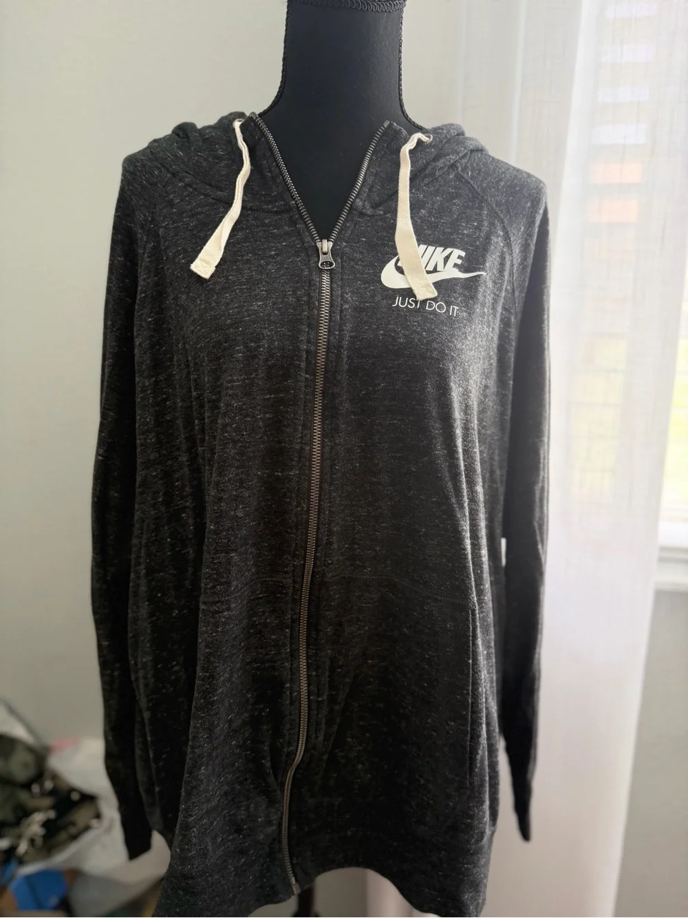 Nike Heathered Charcoal Zip Hoodie with White Swoosh
